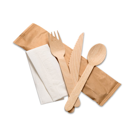 Birchwood 4in1 Fork+Knife+D/Spoon+2Ply Napkin