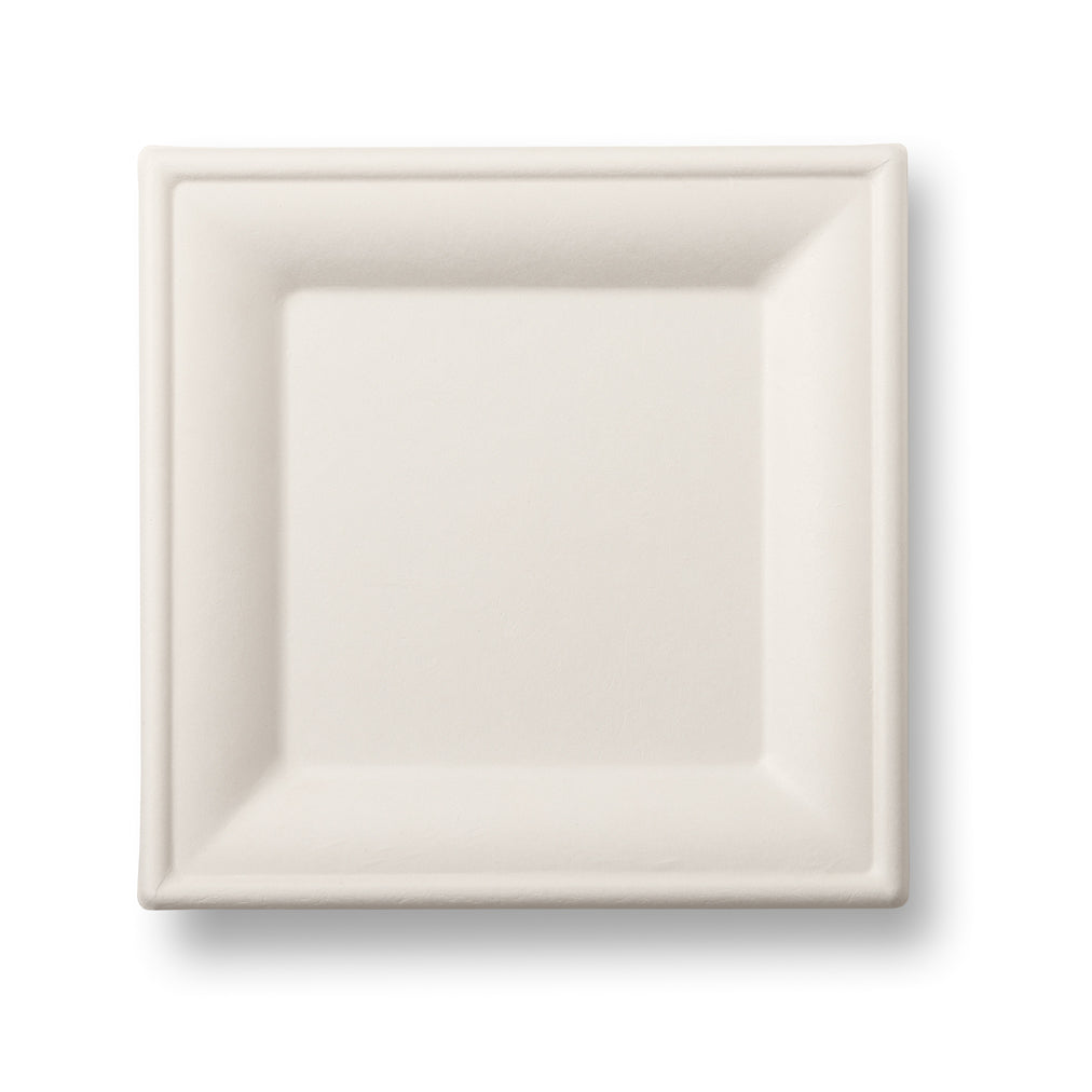Bagasse Square Plate (200mm / 8″) White – 500 Plates