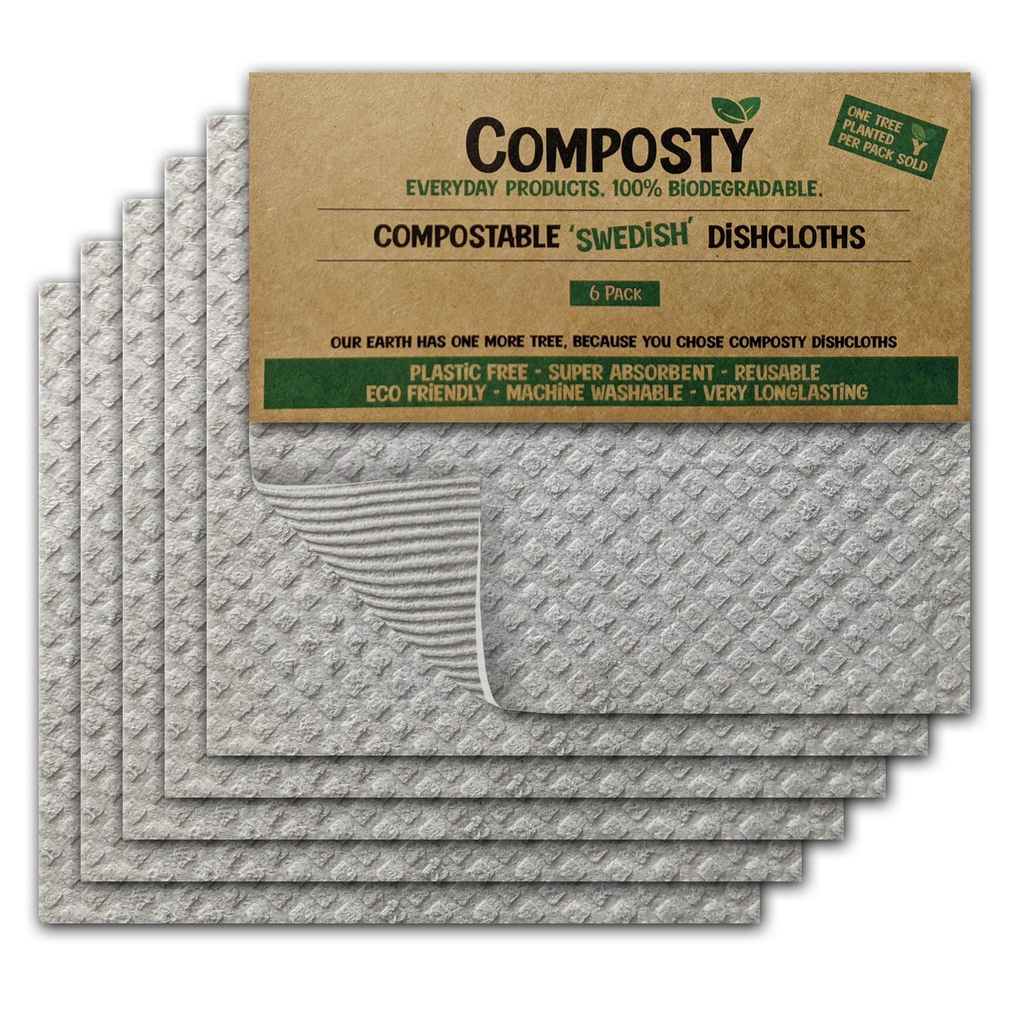 Composty Super Absorbent 'Swedish Dishcloths' - 6 Pack