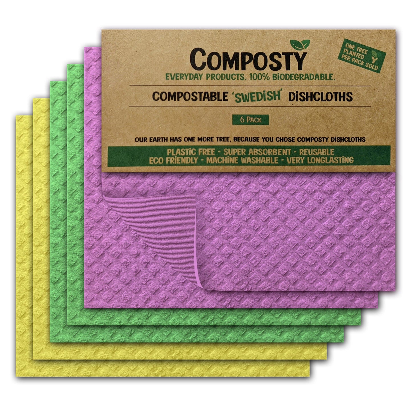 Composty Super Absorbent 'Swedish Dishcloths' - 6 Pack