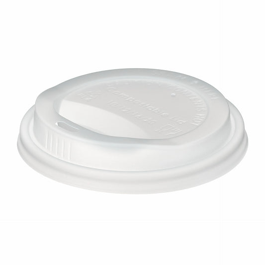 10/12/16oz Compostable White CPLA Hot Cup Sip Lid