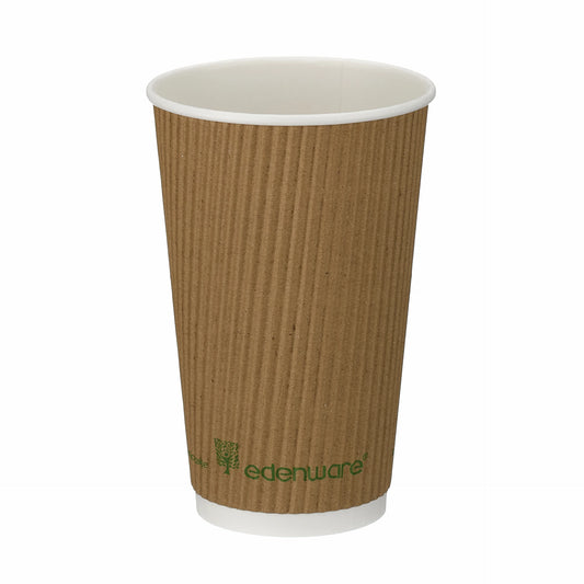 16oz Kraft Compostable Ripple Wall Hot Cup