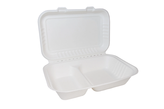 9" x 6"  White Moulded Fibre Clamshell Two Compartments Box
