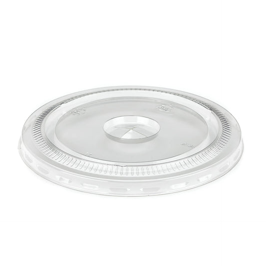 Clear rPET Flat Cold Cup Lid with Straw Hole 98mm – Fits 14/16/20/24oz – 1,000 Lids