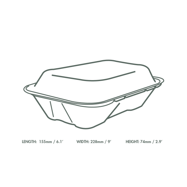 Vegware 9 × 6″ Large Bagasse Clamshell – 200 Boxes