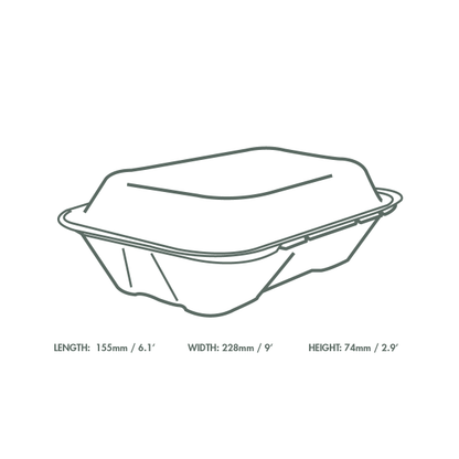 Vegware 9 × 6″ Large Bagasse Clamshell – 200 Boxes