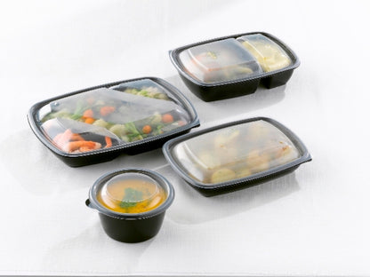 Sabert Fastpac Rectangular 2-Compartment Container Black 900ml – 300 Containers