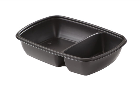 Sabert Fastpac Rectangular 2-Compartment Container Black 900ml – 300 Containers